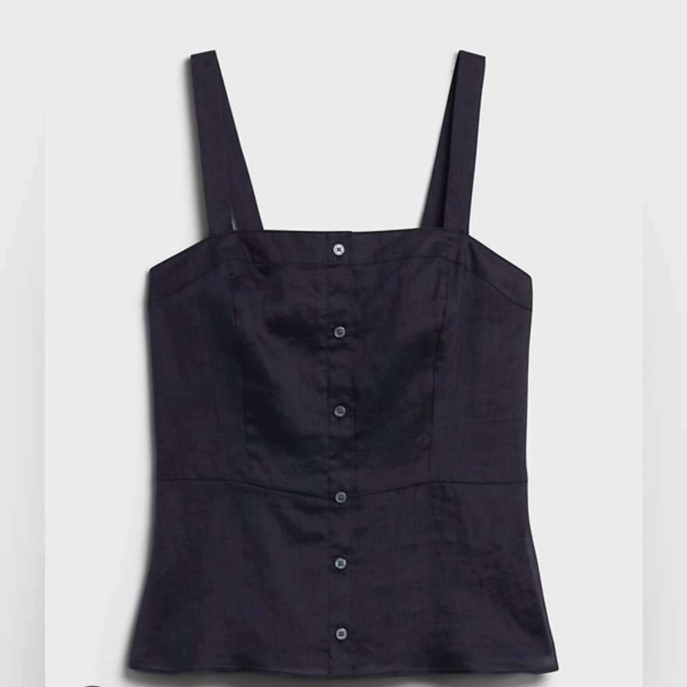 Banana Republic Ramie Button-Front Tank Navy Size LP Large Petite NWT